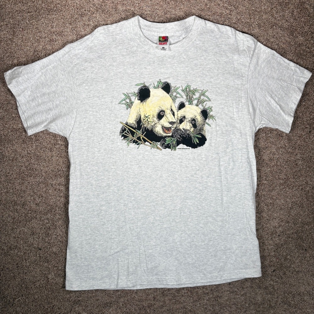 Vintage Fruit of the Loom Panda Graphic T-Shirt Grey 2000 Global Impressions XL